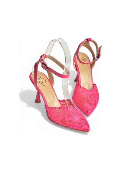 Fox Shoes Y752044206 Fuşya Dantelli İnce Topuklu Kadın Ayakkabı
