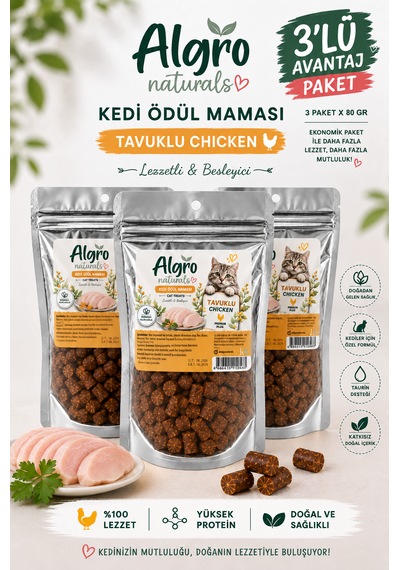 Tavuklu Kedi Ödül Maması 80 G X 3 Paket Yüksek Proteinli, Taurin Destekli, Doğal Kedi Atıştırmalığı