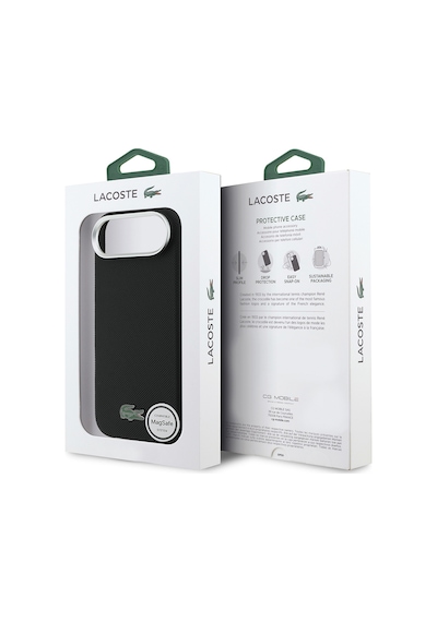 Apple iPhone 17 Air Kılıf Lacoste Lisanslı M-safe Uyumlu Pvc Pike Desenli İkonik Timsah Logolu Kapak Siyah
