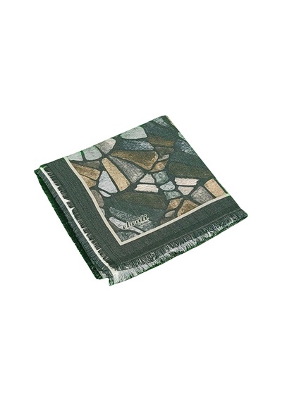 Mim Eşarp Ebruli Kışlık Desenli Eşarp 95x95 Cm Koyu Yeşil - Kum