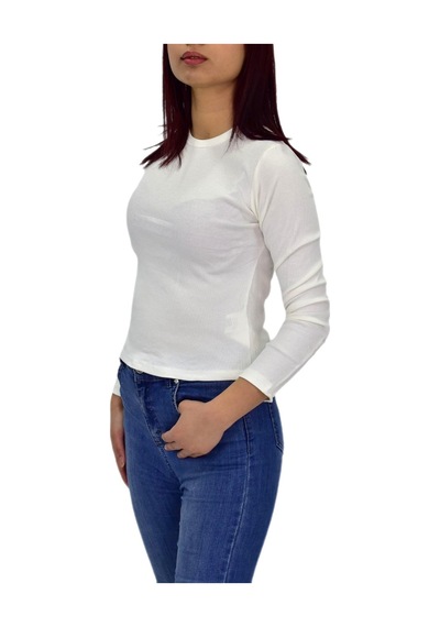 Kadın Uzun Kol Fitilli Body Tişört Bgl-st04231 Ekru