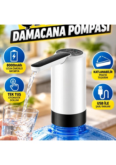 8000mah Şarjlı Damacana Su Pompası Tek Tuş Otomatik Dolum Cihazı Katlanabilir Tasarım Renkli