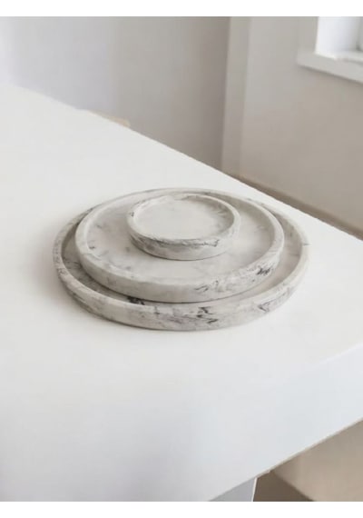 Marble Mermer Desenli Dekoratif Beton Büyük Boy Organizer 3 Lü Tepsi Seti Gri