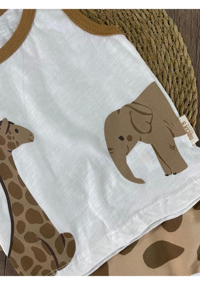 Bebicix Animal Baskılı Şortlu Takım Kahve