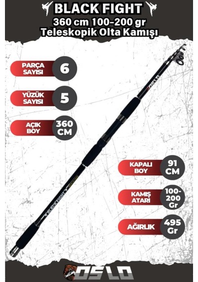 Oslo Black Fight 360cm 100-200gr Oslo Shark 6000 Tatlı/tuzlu Olta Seti