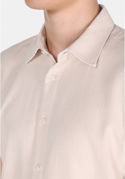 Colin's Colins Regular Fit Shirt Neck Düz Erkek Bej Kısa Kol Gömlek Cl1077227 Q1.v1 Beı Bej