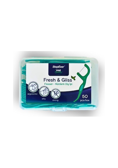 Stopever Fresh & Gliss Kürdanlı Diş İpi 50 Adet Nane Aromalı Diş Arası Temizliği, Ağız Hijyeni Ve Günlük Kullanım İçin İdeal Plastik Kutulu Ve Taşıma Kılıflı Hediyeli
