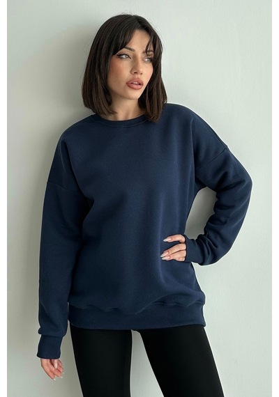 Kadın Lacivert Bisiklet Yaka Oversize Sweatshirt Lacivert