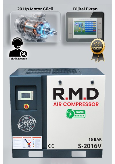 16 Bar 20 Hp Invertörlü Vidalı Hava Kompresör S-2016v