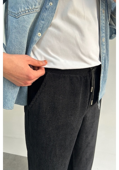 Erkek Beli Lastikli Baggy Kalıp Kadife Pantolon 001