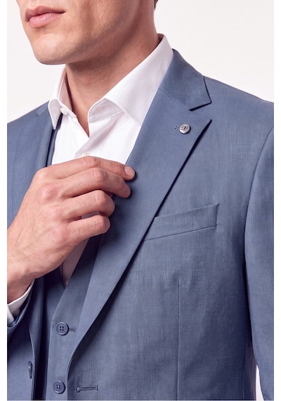 Efor Slim Fit Çift Yırtmaç %97 Yünlü Doku Desenli Esnek Mavi Yelekli Takım Elbise Tk 927