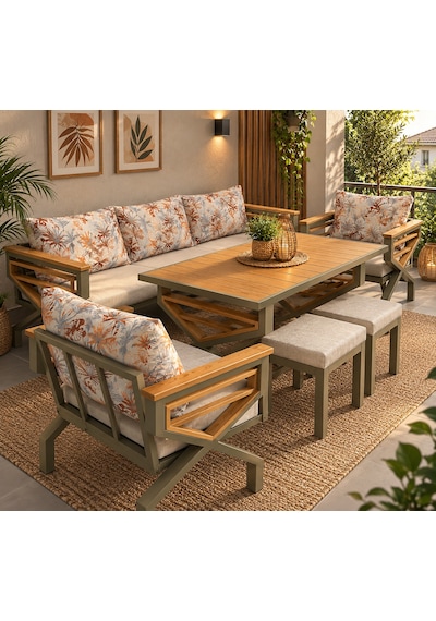 Scorpio Metal Bahçe Balkon Teras Koltuk Takımı 3+1+1+masa+2 Adet Puf