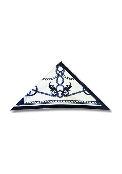Tarzını Seç Zincir Desenli Lacivert Üçgen Fular Bandana Estacraft - 100x45 Cm