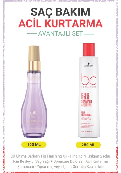 Barbary Fig Finishing Oil - Besleyici Saç Yağı + Bc Clean Acil Kurtarma Şampuanı