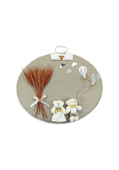 Süslebabypartystore Kuru Çiçek Tanzimli, Jüt Kumaş, Isimli Oval Kapı Süsü Çok Renkli