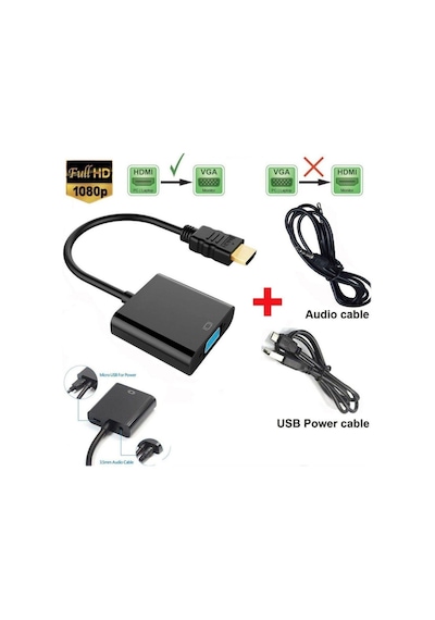 Hdmi To Vga Kablo Çevirici Dönüştürücü Ses Uydu Receiver Ps3 Ps4 (250382973)