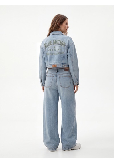 LTB Merlına Crop Baskılı Light İndigo Jean Ceket
