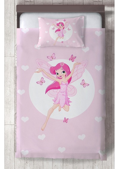 Mekta Home Bebek Ve Çocuk Odası Uçan Peri Kızı Ve Kalp Desenli Yatak Örtüsü Renkli