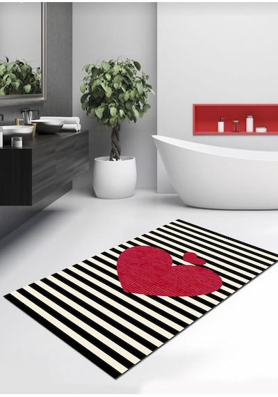 Kalp, 70X120 Cm Kaymaz, Dökülmez, Pamuk Dokuma Taban Banyo Halısı Çok Renkli