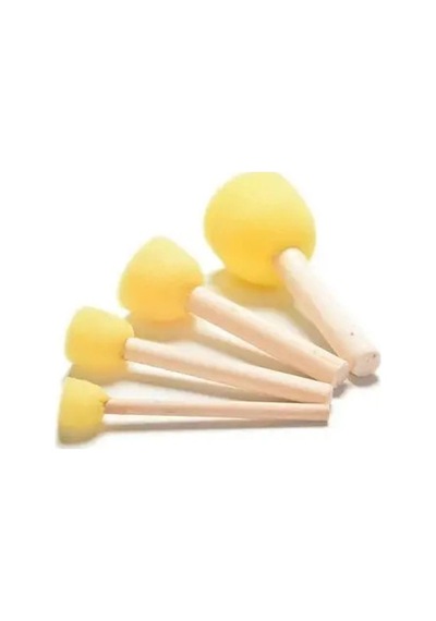 Sünger. Tampon Fırça. 4 Lü Set. Ponpon Fırça. Ahşap Saplı. Baskı