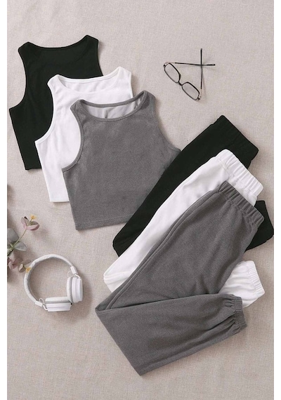 Merry See 3 Lü Set Kolsuz Peluş Polar Alt Üst Pijama Takımı 001