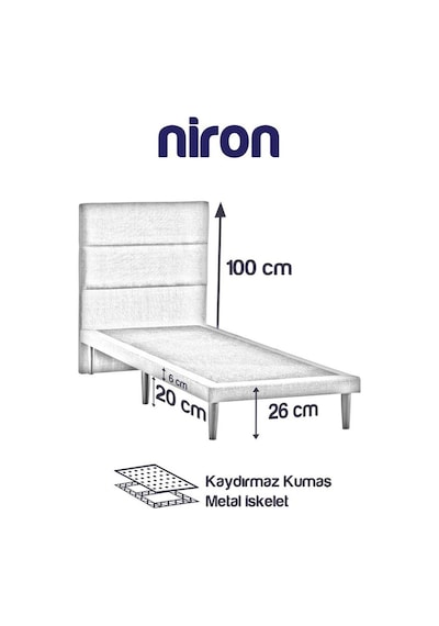 Niron Slim Baza Ve Başlık Takımı - 150x200 Çift Kişilik Kumaş Kaplı Metal Karyola Ve Başlık Seti