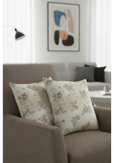Chevron Bohem Dekoratif Punch Yastık Kırlent Kılıfı 2 Adet 45x45 Rustik Çiçek Kahverengi 45 x 45
