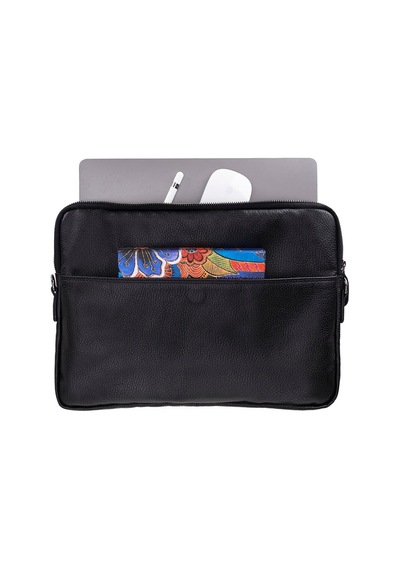 Bloomsleeve Leeds 14" Obsidian Black Hakiki Deri Laptop & Tablet Kılıfı Siyah