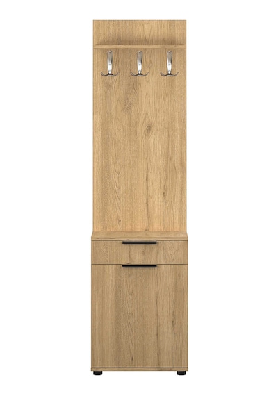 Porto Tek Kapılı Çekmeceli Portmanto Ve Ayakkabı Dolabı Florida Meşe 52x187x36 Cm