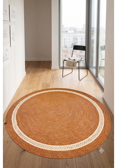 Jüt Hasır Yuvarlak Kilim Halı Yolluk Dekoratif Örgü Halı Doğal Görünümlü Bohem Kilim Salon Oturma Odası Balkon Mutfak Yatak Odası Koridor 7252bambukrem