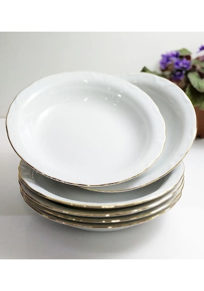 Porland Porselen Yaldızlı 12 Adet 16 Cm Küçük Çukur Yemek Tabak