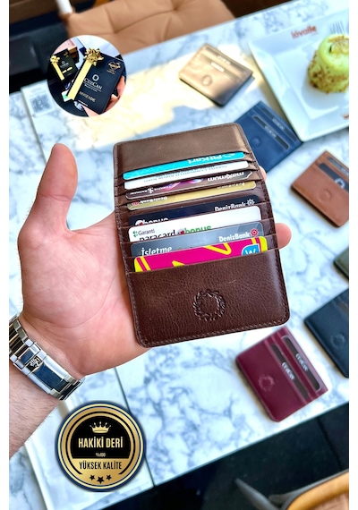 Rixe Antik Kahve Unisex Hakiki Deri Kartlık Cüzdan Ultra Ince Kişiye Özel Isim Baskılı Kahverengi