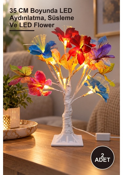 2 Adet Dekoratif Ledli Çiçek 35 Cm Boyunda Led Aydınlatma, Süsleme Ve Led Flower Renkli