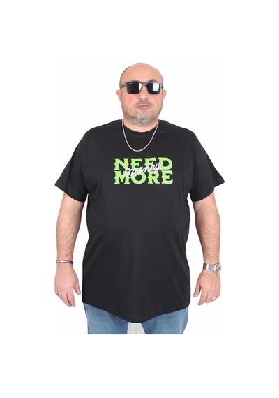 Moc Grande Mocgrande Erkek Büyük Beden Sıfır Yaka Tişört Need More 25139 Sıyah Siyah