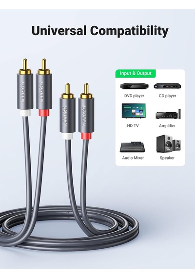 2rca To 2rca Ses Kablosu, 1 Metre, Antrasit Belirtilmemiş