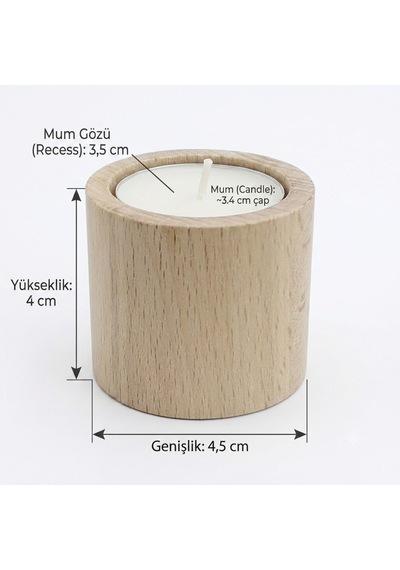 4'lü Doğal Ham Ahşap Tealight Mumluk Seti + 4 Adet Mum Hediyeli