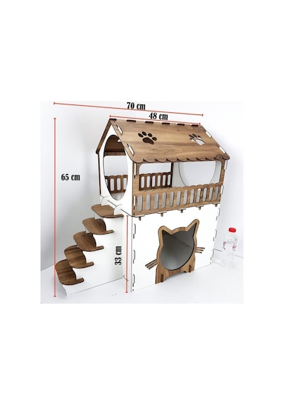 Teras Katlı Kedi Evi Ahşap Kedi Evi Kedi Yatağı