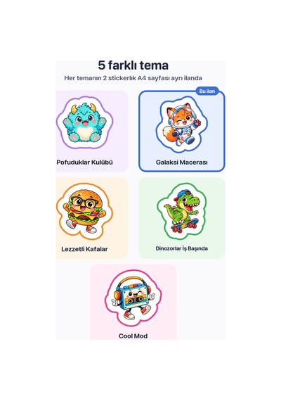 Galaksi Macerası 2 Adet Dev Uzay Sticker Çıkartma A4 Laptop Etiketi Çok Renkli