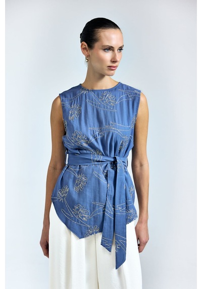 Sateen Dina Bluz - İndigo-137323
