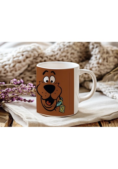 Scooby Doo Kahverengi Tasarımlı Kupa Bardak - Karikatür Köpek Sevenlere Hediye Beyaz