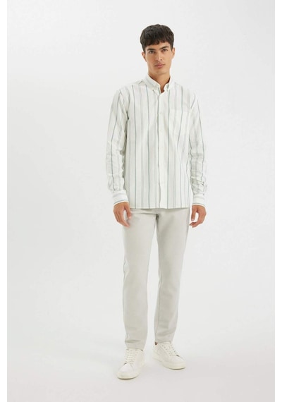 DeFacto Regular Fit Normal Kesim Oxford Düğmeli Çizgili Pamuklu Uzun Kollu Gömlek D3500AX24AUGN900 Yeşil