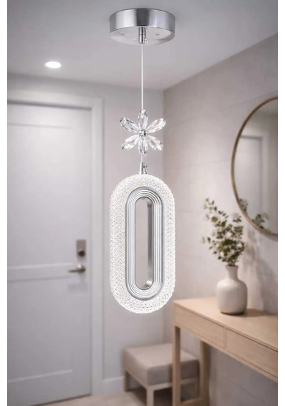 Bohem Aydınlatma Elips Tekli Sarkıt 3 Renk Led Modern Avize Beyaz/sarı/günışığı Krom