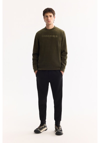 Avva Erkek Haki Bisiklet Yaka Soft Touch Baskılı Polar Regular Fit Sweatshirt A52y1269