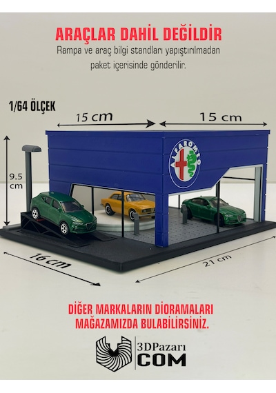 3d Baskı 1/64 Ölçekli Alfa Romeo Showroom Tasarımlı Diorama Araç Sergileme Garajı