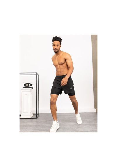 Gugus Erkek Uzun Taytlı Şort / Koşu Fitness Antrenman Spor Şortu Siyah-kısa