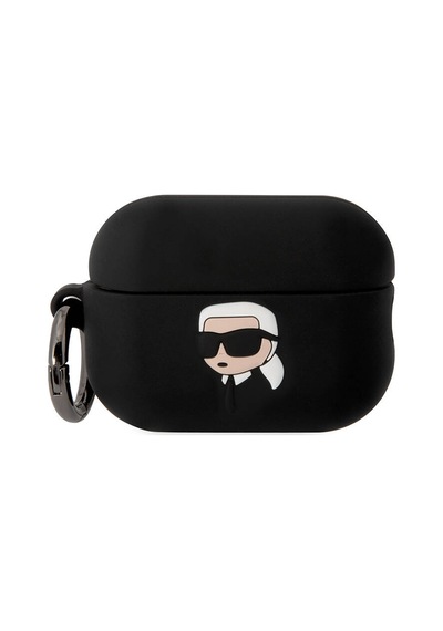 Apple Uyumlu AirPods Pro 2 Kılıf Karl Lagerfeld  Lisanslı Karl 3d Silikon Siyah