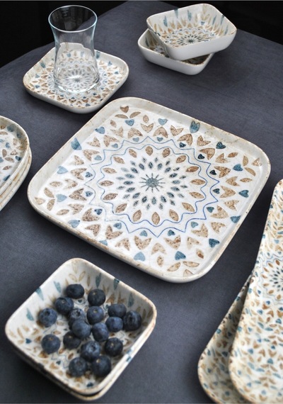 29 Parça Porselen Kare Kahvaltı Takımı Set Ephesus Çeyizlik Kahvaltılık Seti Krem