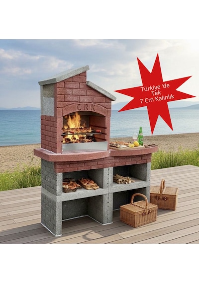 Mangal Barbekü 70 Lik Çatı Masalı Model Barbekü Gross Gri - Kırmızı
