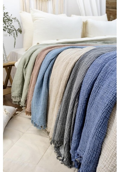 Müslin 4 Katlı Yatak Örtüsü İndigo Renk Çift Kişilik Pike 240x230 Cm Diğer