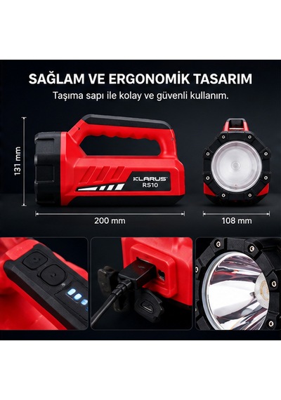 Klarus Rs10 Çok Fonksiyonlu Şarjlı El Feneri kırmızı